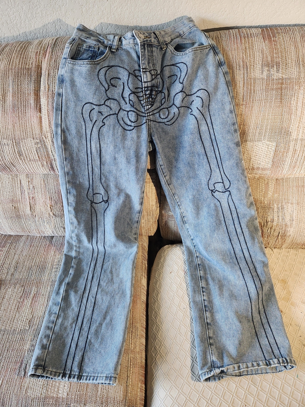 Romwe Grunge Punk Skeleton Print Straight Leg Jeans